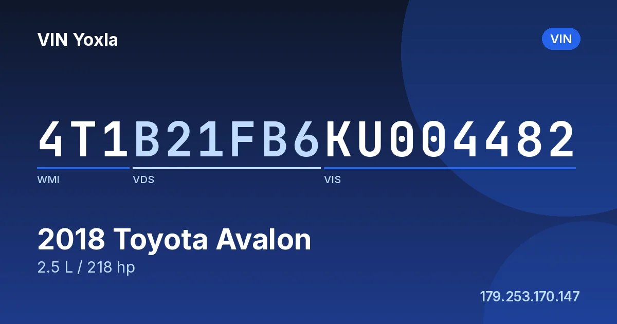 4T1B21FB6KU004482 Toyota Avalon