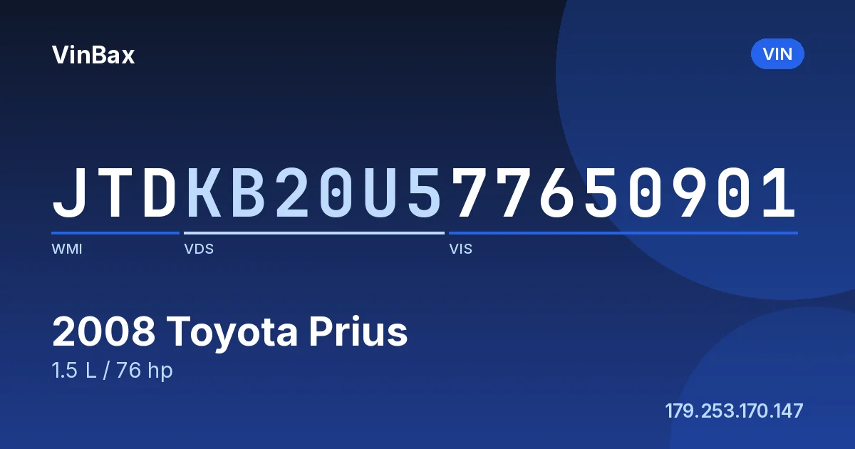 JTDKB20U577650901 Toyota Prius