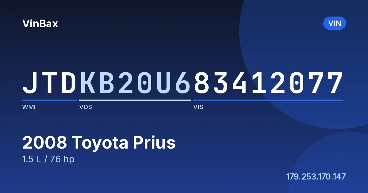 JTDKB20U683412077 Toyota Prius