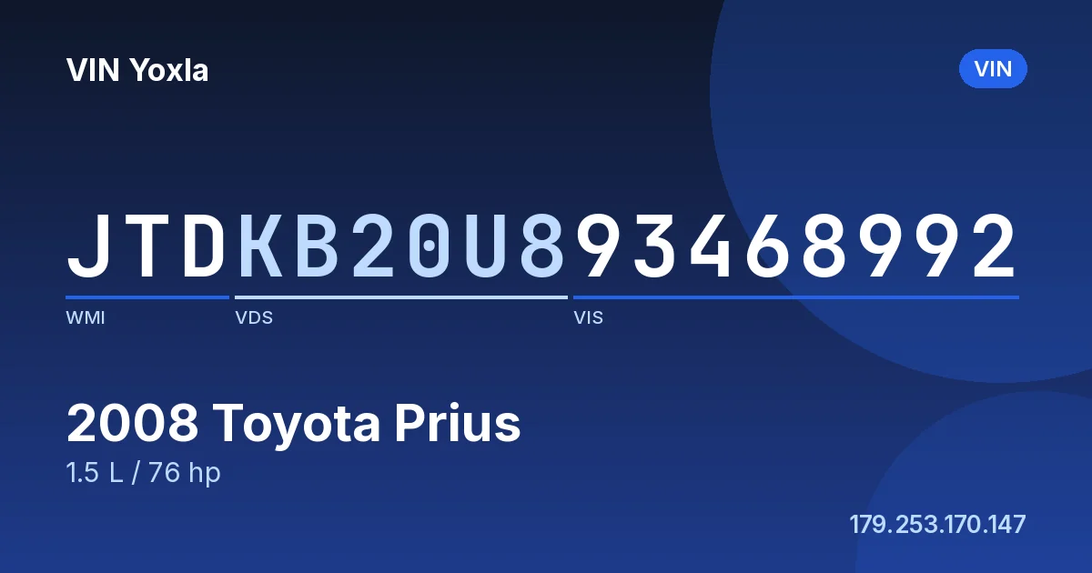 JTDKB20U893468992 Toyota Prius